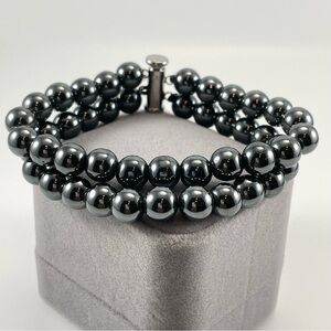 Beautiful Unsigned Vintage Simple Hematite Bracelet Hematite Stone Bead